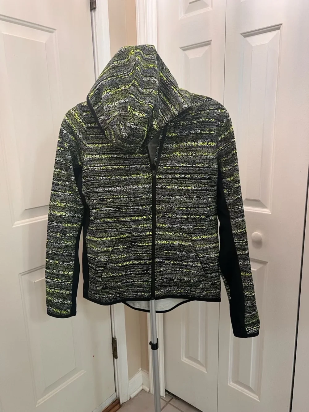 Women’s Hooded Zip Jacket in Black, Gray & Neon Green Nike Thermafit